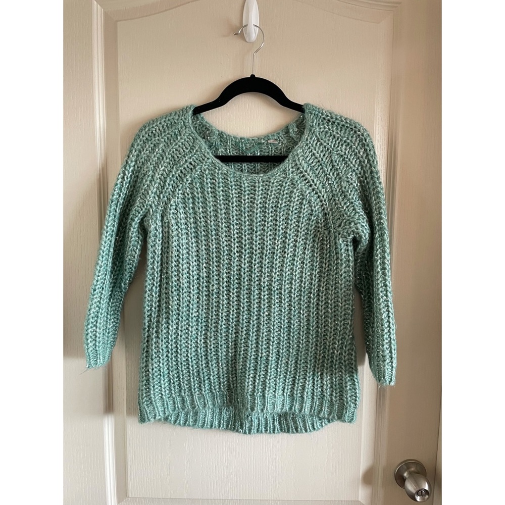 Anthropologie - green knit sweater with sequins